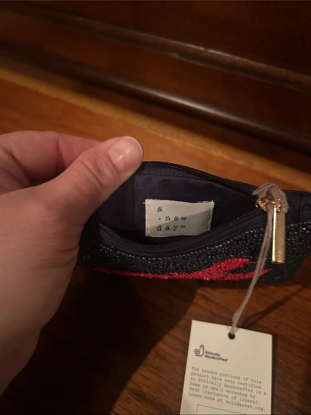 a new day Navy Beaded Card Pouch with Red Lobster Motif